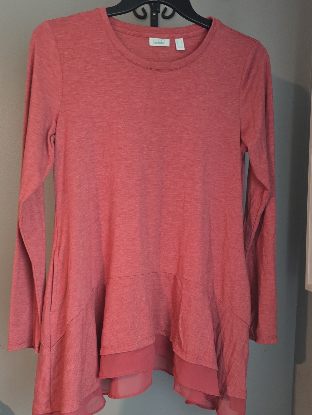 Fall Orange Layered-Hem Long Sleeve Top by Logo Lounge Size M